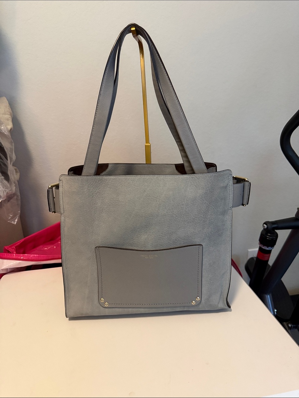 henri bendel Light Gray Leather Shoulder Tote
